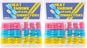 260PCS Heat Shrink Spade Connectors - Quick Disconnect Female & Male Spade Terminals for Watercraft, Electronics & Automotive (Pack of 2) 260PCS Heat Shrink Spade Connectors - Quick Disconnect Female & Male Spade Terminals for Watercraft, Electronics & Automotive (Pack of 2)