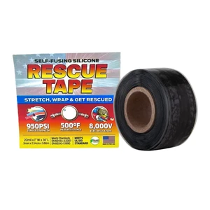 Rescue Tape, Self-Fusing Silicone Repair Tape, 1 in x 36 ft, Black Self-Fusing Silicone Tape, Waterproof Seal, Leak Repair, Heat Resistant, Electrical Insulation Rescue Tape, Self-Fusing Silicone Repair Tape, 1 in x 36 ft, Black Self-Fusing Silicone Tape, Waterproof Seal, Leak Repair, Heat Resistant, Electrical Insulation