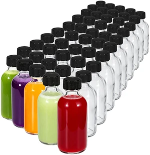 50-Pack 2 oz (60ml) Small Glass Boston Round Bottles with Lids Leak-Proof Mini Travel Containers for Ginger Shots, Juice, Whiskey, Vanilla Extract, Samples W/Labels, Funnels & Brushes 50-Pack 2 oz (60ml) Small Glass Boston Round Bottles with Lids Leak-Proof Mini Travel Containers for Ginger Shots, Juice, Whiskey, Vanilla Extract, Samples W/Labels, Funnels & Brushes