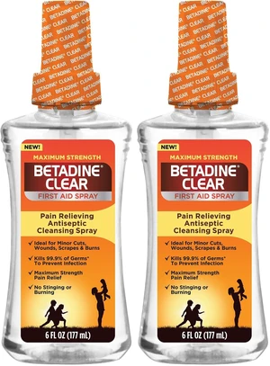 Clear First Aid Spray,Max Strength Pain Relieving Antiseptic Cleansing Spray,No Stinging,Kills 99.9% of Germs*,Helps Prevent Infections,6 oz,(Pack of 2) Clear First Aid Spray,Max Strength Pain Relieving Antiseptic Cleansing Spray,No Stinging,Kills 99.9% of Germs*,Helps Prevent Infections,6 oz,(Pack of 2)