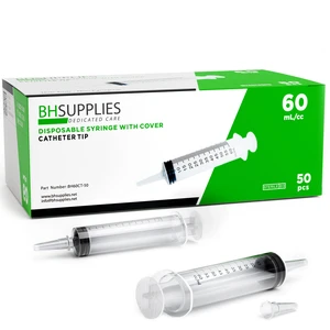 60mL Syringe Catheter Tip Sterile with Caps - (No Needle) - Sterile, Individually Wrapped - 50 Syringes 60mL Syringe Catheter Tip Sterile with Caps - (No Needle) - Sterile, Individually Wrapped - 50 Syringes