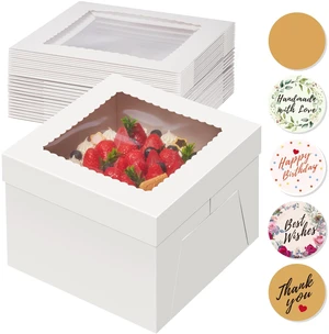 15 Pack Cake Boxes 12 inch, 12x12x8 Tall Cake Box with Clear Window 12 Inch Cake Box with Stickers, Thick Cardboard, Large Transport Container, White Cake Holder, for Birthday Wedding Party 15 Pack Cake Boxes 12 inch, 12x12x8 Tall Cake Box with Clear Window 12 Inch Cake Box with Stickers, Thick Cardboard, Large Transport Container, White Cake Holder, for Birthday Wedding Party