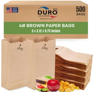 18404 4# Brown Paper Lunch Bags, 5 x 3.12 x 9.75 Inches, 500 Ct Made In USA | Disposable Paper Lunch Bags Ideal for Sandwiches, Treats, & Snacks 18404 4# Brown Paper Lunch Bags, 5 x 3.12 x 9.75 Inches, 500 Ct Made In USA | Disposable Paper Lunch Bags Ideal for Sandwiches, Treats, & Snacks