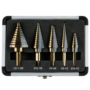 5PCS HSS Titanium Step Drill Bit Set for Metal Unibit 50 Sizes TiAlN High Speed Steel Step Bits with Aluminum Case for Sheet Metal, Aluminum, Iron and Plastic 5PCS HSS Titanium Step Drill Bit Set for Metal Unibit 50 Sizes TiAlN High Speed Steel Step Bits with Aluminum Case for Sheet Metal, Aluminum, Iron and Plastic