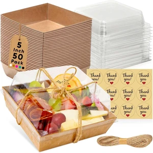 50 Pack 5in Small Charcuterie Boxes with Clear Lids, Mini Paper Containers Disposable Grease-Proof Dessert Packaging, Food Containers For Charcuterie, Bakery, Cookies, Pastry, Cake Slice, Strawberries 50 Pack 5in Small Charcuterie Boxes with Clear Lids, Mini Paper Containers Disposable Grease-Proof Dessert Packaging, Food Containers For Charcuterie, Bakery, Cookies, Pastry, Cake Slice, Strawberries