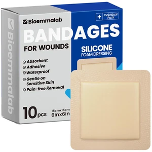 Large Waterproof Bandages 6x6 Silicone Foam Dressing Sensitive Skin, 10 PCS Wound Dressing, Adhesive Cohesive Pad with Border, First Aid, Post-Surgical, Burn & Pressure Care, Scar Care Large Waterproof Bandages 6x6 Silicone Foam Dressing Sensitive Skin, 10 PCS Wound Dressing, Adhesive Cohesive Pad with Border, First Aid, Post-Surgical, Burn & Pressure Care, Scar Care