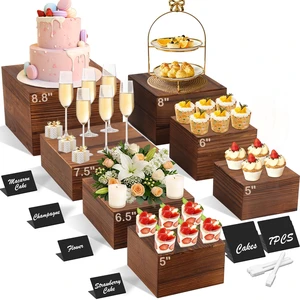 7 Pack Wooden Risers Display Stands with Acrylic Maker Pen and Mini Sign, Food Risers for Buffet Table Shelf Display Stand for Party Catering Dessert Cupcake Jewelry 7 Pack Wooden Risers Display Stands with Acrylic Maker Pen and Mini Sign, Food Risers for Buffet Table Shelf Display Stand for Party Catering Dessert Cupcake Jewelry
