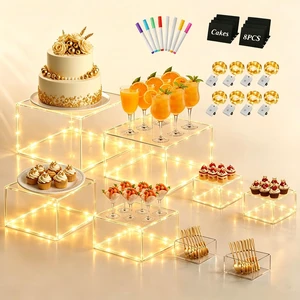 8 Pcs Clear Acrylic Buffet Risers with LED Fairy Lights, Acrylic Food Risers with Mini Sign and Maker, Clear Buffet Risers and Stands for Party Catering Dessert Collectibles(9" 8" 7" 6" 5" 5" 4" 4") 8 Pcs Clear Acrylic Buffet Risers with LED Fairy Lights, Acrylic Food Risers with Mini Sign and Maker, Clear Buffet Risers and Stands for Party Catering Dessert Collectibles(9" 8" 7" 6" 5" 5" 4" 4")