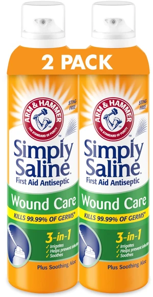 Simply Saline Wound Care 3-in-1, 7.4 oz, 2-Pack Antiseptic First Aid Spray, With Aloe, Sting-Free Saline, Wound Irrigation and Cleaning, Help Prevent Infection Simply Saline Wound Care 3-in-1, 7.4 oz, 2-Pack Antiseptic First Aid Spray, With Aloe, Sting-Free Saline, Wound Irrigation and Cleaning, Help Prevent Infection