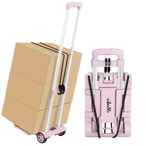 Folding Dolly Pink Hand Cart,Folding Hand Truck Aluminum Trolley Small Dolly, Foldable Hand Cart 2 Wheel Luggage Trolley Expandable Large Chassis Foldable into Backpack Car Trunk Folding Dolly Pink Hand Cart,Folding Hand Truck Aluminum Trolley Small Dolly, Foldable Hand Cart 2 Wheel Luggage Trolley Expandable Large Chassis Foldable into Backpack Car Trunk