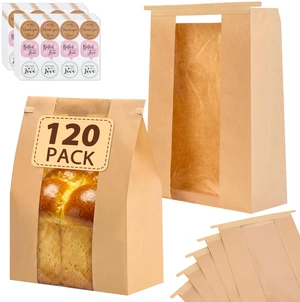 120pcs Bread Bags for Homemade Bread with Tab, 13.7x8.3x3.5In 144 Label Seal Stickers, Clear Front Window, Tin Tie Tab, Large Paper Sourdough Bread Bags for Home & Business Use 120pcs Bread Bags for Homemade Bread with Tab, 13.7x8.3x3.5In 144 Label Seal Stickers, Clear Front Window, Tin Tie Tab, Large Paper Sourdough Bread Bags for Home & Business Use