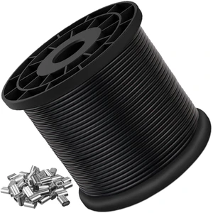 Vinyl Coated Wire Rope, 304 Stainless Steel Cable, 1/16" to 3/32", 200FT Black coated wire cable with 60 crimping sleeves, ideal for string lights, clotheslines, hanging, railing and DIY projects Vinyl Coated Wire Rope, 304 Stainless Steel Cable, 1/16" to 3/32", 200FT Black coated wire cable with 60 crimping sleeves, ideal for string lights, clotheslines, hanging, railing and DIY projects