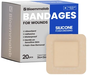 Large Waterproof Bandages 3X3 Silicone Foam Dressing Sensitive Skin, 20 PCS Wound Dressing, Adhesive Cohesive Pad with Border, First Aid, Post-Surgical, Burn & Pressure Care, Scar Care Large Waterproof Bandages 3X3 Silicone Foam Dressing Sensitive Skin, 20 PCS Wound Dressing, Adhesive Cohesive Pad with Border, First Aid, Post-Surgical, Burn & Pressure Care, Scar Care