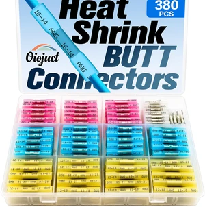 Heat Shrink Butt Connectors Kit - Waterproof Electrical Terminals Splice Crimp - Wire Connectors Set With 380Pcs Heat Shrink Butt Connectors Kit - Waterproof Electrical Terminals Splice Crimp - Wire Connectors Set With 380Pcs