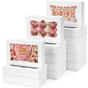 48pcs Cookie Boxes with 3 Style Window, 12x8x2.5In Bakery Boxes Auto-Popup Food-grade White Treat Boxes, Dessert Boxes for Chocolate Covered Strawberries, Desserts and Cookies 48pcs Cookie Boxes with 3 Style Window, 12x8x2.5In Bakery Boxes Auto-Popup Food-grade White Treat Boxes, Dessert Boxes for Chocolate Covered Strawberries, Desserts and Cookies
