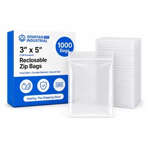 3 X 5 (1000 Count) 2 Mil Clear Reclosable Zip Plastic Poly Bags with Resealable Lock Seal Zipper 3 X 5 (1000 Count) 2 Mil Clear Reclosable Zip Plastic Poly Bags with Resealable Lock Seal Zipper