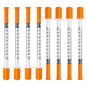 U-100 1ml/cc 30 Gauge 1/2 Inch Syringe, Orange Cap, Smooth Plunger, 100/box U-100 1ml/cc 30 Gauge 1/2 Inch Syringe, Orange Cap, Smooth Plunger, 100/box