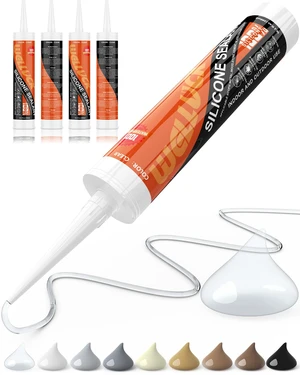 Clear Silicone Caulk, 100% Waterproof Silicone Sealant Adhesive Caulking,for RV, Kitchen,Bathroom, Window, Door, Glass,10.2FL.OZ/300ML (4Pack) Clear Silicone Caulk, 100% Waterproof Silicone Sealant Adhesive Caulking,for RV, Kitchen,Bathroom, Window, Door, Glass,10.2FL.OZ/300ML (4Pack)