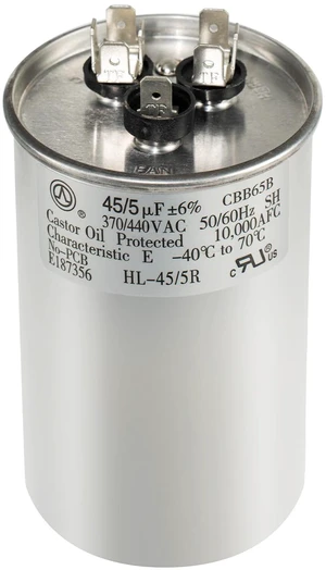AC Capacitor 45+5 uF 45/5 MFD ±6% 370V/440VAC CBB65 Dual Run Circular Start Capacitor for Heat Pump Air ConditionerTen Years of Coverage AC Capacitor 45+5 uF 45/5 MFD ±6% 370V/440VAC CBB65 Dual Run Circular Start Capacitor for Heat Pump Air ConditionerTen Years of Coverage