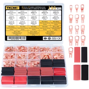 195Pcs Copper Wire Lugs AWG2 4 6 8 10 12 with Heat Shrink Set, 85Pcs Battery Cable Lugs Battery Cable Ends Ring Terminals Connectors with 110Pcs Heat Shrink Tubing Assortment Kit 195Pcs Copper Wire Lugs AWG2 4 6 8 10 12 with Heat Shrink Set, 85Pcs Battery Cable Lugs Battery Cable Ends Ring Terminals Connectors with 110Pcs Heat Shrink Tubing Assortment Kit