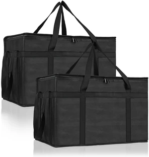 2 Pack Insulated Food Delivery Bag, XXXL Catering Bag for Keep Food Warming Large Capacity & Collapsible, Black Pizza Cooler Bags for Grocery Shopping, Picnics, Takeout, Camping 2 Pack Insulated Food Delivery Bag, XXXL Catering Bag for Keep Food Warming Large Capacity & Collapsible, Black Pizza Cooler Bags for Grocery Shopping, Picnics, Takeout, Camping
