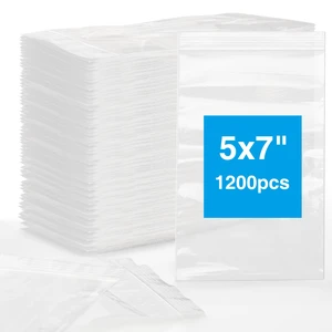 1200Pcs 5" x 7" Clear Plastic Zip Bags, 2 Mil Thick Zip Seal, Reclosable Poly Bag for Travel, Storage, Packaging, Home Organization, Gift Packaging 1200Pcs 5" x 7" Clear Plastic Zip Bags, 2 Mil Thick Zip Seal, Reclosable Poly Bag for Travel, Storage, Packaging, Home Organization, Gift Packaging