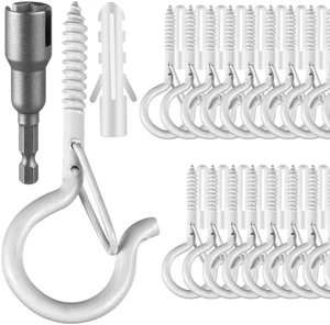 100PCS Screw Hooks for Outdoor String Lights, Q Hangers String Light Hooks Christmas Patio Light Hooks with Safe Buckle for Outside, Heavy Duty Screw Planter Eye Cup Hooks for Wall Ceiling, White 100PCS Screw Hooks for Outdoor String Lights, Q Hangers String Light Hooks Christmas Patio Light Hooks with Safe Buckle for Outside, Heavy Duty Screw Planter Eye Cup Hooks for Wall Ceiling, White