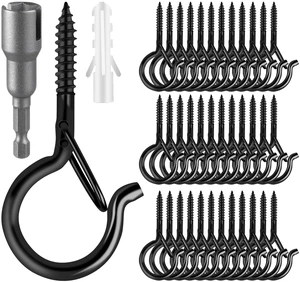 100PCS Screw Hooks for Outdoor String Lights, Q Hangers String Light Hooks Christmas Patio Light Hooks with Safe Buckle, Heavy Duty Screw Planter Eye Cup Hooks for Outside Wall Ceiling, Black 100PCS Screw Hooks for Outdoor String Lights, Q Hangers String Light Hooks Christmas Patio Light Hooks with Safe Buckle, Heavy Duty Screw Planter Eye Cup Hooks for Outside Wall Ceiling, Black