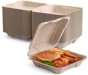 50 Pack Compostable Clamshell Take Out Food Containers, 8 inch Heavy-Duty Disposable To Go Boxes, Eco-Friendly Biodegradable To Go Containers For Food, Perfect for Next Day Lunch, Party 50 Pack Compostable Clamshell Take Out Food Containers, 8 inch Heavy-Duty Disposable To Go Boxes, Eco-Friendly Biodegradable To Go Containers For Food, Perfect for Next Day Lunch, Party