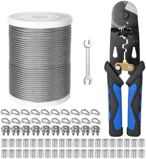 1/8 Inch Stainless Steel Cable 200FT,- 7x7 Strand Aircraft Wire Rope,with Loop Sleeve and Steel Thimble,Wire Clamp Clip,Outdoor Hanging kit, Garden Fence, Marine, DIY Projects 1/8 Inch Stainless Steel Cable 200FT,- 7x7 Strand Aircraft Wire Rope,with Loop Sleeve and Steel Thimble,Wire Clamp Clip,Outdoor Hanging kit, Garden Fence, Marine, DIY Projects