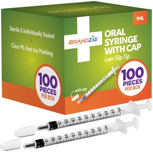 1ml Syringe with Cap (100 Pack) | Oral Dispenser Without Needle, Luer Slip Tip, | Sterile Individually Wrapped Medicine Dropper for Infants, Pets and Colostrum Collector 1ml Syringe with Cap (100 Pack) | Oral Dispenser Without Needle, Luer Slip Tip, | Sterile Individually Wrapped Medicine Dropper for Infants, Pets and Colostrum Collector