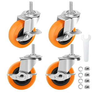 Caster Wheels with Threaded Stem, 3 Inch Locking Swivel Casters Set of 4 3/8"-16 x 1 (Screw Diameter 3/8", Length 1") Polyurethane Swivel Castors, 360 Degree Caster with Brake Wheels for Furniture Caster Wheels with Threaded Stem, 3 Inch Locking Swivel Casters Set of 4 3/8"-16 x 1 (Screw Diameter 3/8", Length 1") Polyurethane Swivel Castors, 360 Degree Caster with Brake Wheels for Furniture