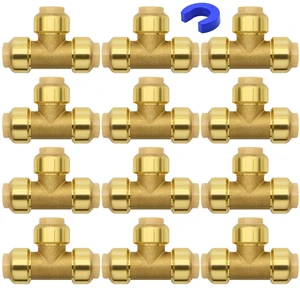 12 Pack 1/2" Pushfit Tee Fittings with Disconnect Clip for Copper, PEX, CPVC Pipe 12 Pack 1/2" Pushfit Tee Fittings with Disconnect Clip for Copper, PEX, CPVC Pipe