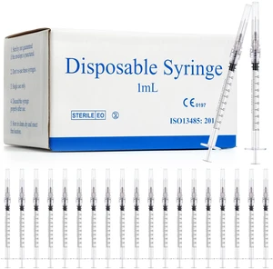 100 Pack 1ml Syringes with Needle - 27G 1/2 inch Disposable 1cc Luer Lock Syringe for Scientific Lab Use, Sterile Individually Wrapped 100 Pack 1ml Syringes with Needle - 27G 1/2 inch Disposable 1cc Luer Lock Syringe for Scientific Lab Use, Sterile Individually Wrapped