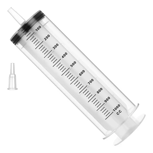 1000mL Plastic Syringe for Liquid - Large Syringes with Adapter for Scientific Labs, Feeding, Oil Filling, Individually Wrapped, 1 Pack 1000mL Plastic Syringe for Liquid - Large Syringes with Adapter for Scientific Labs, Feeding, Oil Filling, Individually Wrapped, 1 Pack