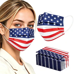 100PCS Disposable Face Masks with USA Flag Print, 3-Ply Face Mask Breathable Mask with Elastic Ear Loops for Adults, Great for Outdoors, Home, Office, School 100PCS Disposable Face Masks with USA Flag Print, 3-Ply Face Mask Breathable Mask with Elastic Ear Loops for Adults, Great for Outdoors, Home, Office, School