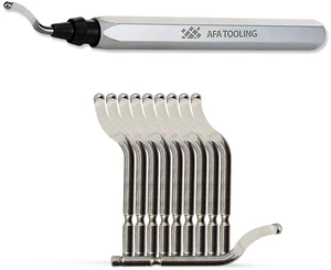Deburring Tool, 11 Blades, Silver CNC Anodized Aluminum Handle Built for 3D printing, metal, PVC, copper, resin and plastic; M35 cobalt HSS aids 360-degree rotation on alloys and curves Deburring Tool, 11 Blades, Silver CNC Anodized Aluminum Handle Built for 3D printing, metal, PVC, copper, resin and plastic; M35 cobalt HSS aids 360-degree rotation on alloys and curves