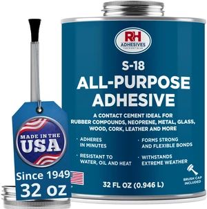 S-18 All-Purpose Adhesive 32 oz -Contact Cement for Headliner, Upholstery Multi-surface adhesive, bonds rubber, metal, leather, felt, wood and glass, for car headliners and upholstery S-18 All-Purpose Adhesive 32 oz -Contact Cement for Headliner, Upholstery Multi-surface adhesive, bonds rubber, metal, leather, felt, wood and glass, for car headliners and upholstery