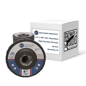 4.5" x 7/8" Zirconia Type 29 Flap Discs, 40 Grit Jumbo High Density Sanding and Finishing Wheels for Angle Grinder, 10-Count 4.5" x 7/8" Zirconia Type 29 Flap Discs, 40 Grit Jumbo High Density Sanding and Finishing Wheels for Angle Grinder, 10-Count