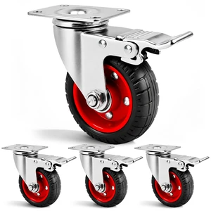 4 Inch Caster Wheels Heavy Duty with Dual-Lock Safety Brake and Rubber Tire Wheels, Heavy Duty - 300 Lbs Per Caster for Workbench, Trolley, Cabinet, Swivel Rubber Wheel 4-Packs with mounting Hardware 4 Inch Caster Wheels Heavy Duty with Dual-Lock Safety Brake and Rubber Tire Wheels, Heavy Duty - 300 Lbs Per Caster for Workbench, Trolley, Cabinet, Swivel Rubber Wheel 4-Packs with mounting Hardware