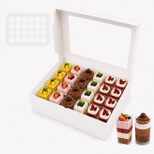 Dessert Shooter Boxes 5 Pack, Each Box Holds 24 Count 3 oz Dessert Shooter Cups, Food-Grade Dessert Cup Holder Boxes with Inserts, Dessert Shooter Box Packaging for Parties, Catering Dessert Shooter Boxes 5 Pack, Each Box Holds 24 Count 3 oz Dessert Shooter Cups, Food-Grade Dessert Cup Holder Boxes with Inserts, Dessert Shooter Box Packaging for Parties, Catering