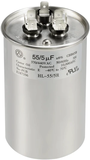 AC Capacitor 55+5 uF 55/5 MFD ±6% 370V/440VAC CBB65 Dual Run Circular Start Capacitor for Heat Pump Air ConditionerTen Years of Coverage AC Capacitor 55+5 uF 55/5 MFD ±6% 370V/440VAC CBB65 Dual Run Circular Start Capacitor for Heat Pump Air ConditionerTen Years of Coverage
