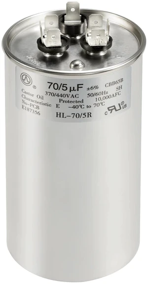 AC Capacitor 70+5 uF 70/5 MFD ±6% 370V/440VAC CBB65 Dual Run Circular Start Capacitor for Heat Pump Air ConditionerTen Years of Coverage AC Capacitor 70+5 uF 70/5 MFD ±6% 370V/440VAC CBB65 Dual Run Circular Start Capacitor for Heat Pump Air ConditionerTen Years of Coverage