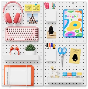 Modular Plastic Pegboard Wall Organizer Kit, White 12x12, 4 Panels ABS material, wall mount storage kit, includes hooks and shelves, drill free or screw installation, for home decor & office Modular Plastic Pegboard Wall Organizer Kit, White 12x12, 4 Panels ABS material, wall mount storage kit, includes hooks and shelves, drill free or screw installation, for home decor & office