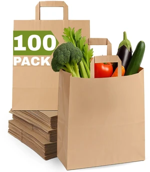 Large Brown Paper Bags with Handles Bulk - 100 Pcs 12x7x14 Paper Grocery Bags, Kraft Shopping Bags with handle for Recycling, Delivery, Take Out, To Go, Retail, Gift Large Brown Paper Bags with Handles Bulk - 100 Pcs 12x7x14 Paper Grocery Bags, Kraft Shopping Bags with handle for Recycling, Delivery, Take Out, To Go, Retail, Gift