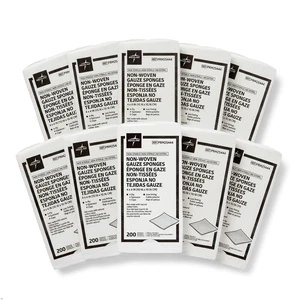 Non-Woven Non-Sterile Gauze Sponge, 4 x 4 Inch, 4-Ply Rayon/Polyester Blend, Virtually Non-Adherent, Less Linting, Balance of Strength and Absorbency, 10 Packs of 200 Non-Woven Non-Sterile Gauze Sponge, 4 x 4 Inch, 4-Ply Rayon/Polyester Blend, Virtually Non-Adherent, Less Linting, Balance of Strength and Absorbency, 10 Packs of 200