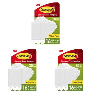 20 lb X-Large Picture Hanging Strips, 16 Pairs White Strips Heavy Duty Picture Hanger (Pack of 3) 20 lb X-Large Picture Hanging Strips, 16 Pairs White Strips Heavy Duty Picture Hanger (Pack of 3)