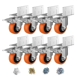 3" L-Shaped Caster Wheels Set of 8, Side Mount Swivel Casters With Brake, Polyurethane Wheels, Non-Marking. 360° Double Ball Bearing. For Workbench, Shelving, Cart, Garage, Workshop 3" L-Shaped Caster Wheels Set of 8, Side Mount Swivel Casters With Brake, Polyurethane Wheels, Non-Marking. 360° Double Ball Bearing. For Workbench, Shelving, Cart, Garage, Workshop