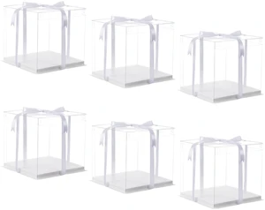 10 inch Clear cake Box, Large Transparent cake Box,tall cake boxes with Ribbon,10x10x9inch - Suitable for packing 8" or 10" cakes,Clear Gift Display Box for Carry Tall Layer Gift-6Pcs-White 10 inch Clear cake Box, Large Transparent cake Box,tall cake boxes with Ribbon,10x10x9inch - Suitable for packing 8" or 10" cakes,Clear Gift Display Box for Carry Tall Layer Gift-6Pcs-White