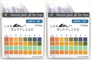 Plastic pH Test Strips, Universal Application (pH 0-14), 100 Strips | for Saliva, Soap, Urine, Food, Liquids, Water with Soil Testing, Lab Monitoring, etc. (Pack of 2) Plastic pH Test Strips, Universal Application (pH 0-14), 100 Strips | for Saliva, Soap, Urine, Food, Liquids, Water with Soil Testing, Lab Monitoring, etc. (Pack of 2)